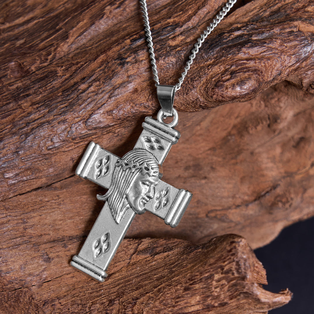 Retro Style Jesus Icon Cross Protection Pendant Necklace