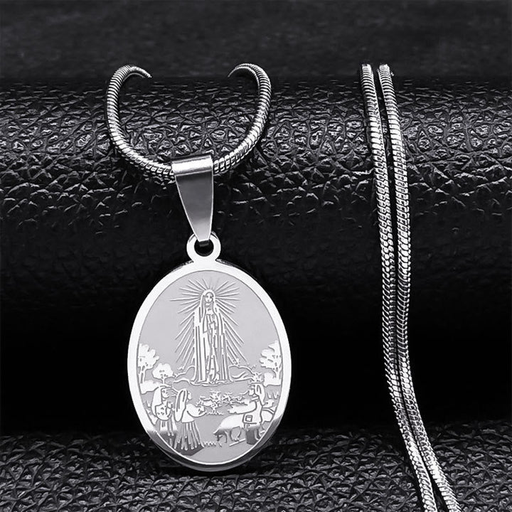 Classic Style Our Lady of Fatima Pendant Crafted Blessing Necklace