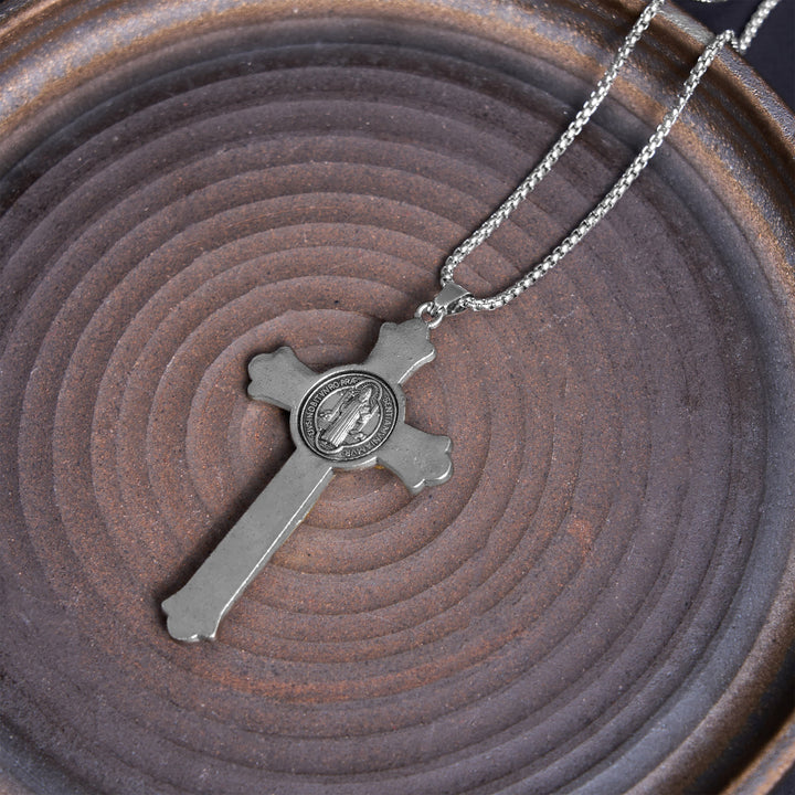 Classic Style St. Benedict Icon Jesus Crucifix Alloy Pendant Necklace