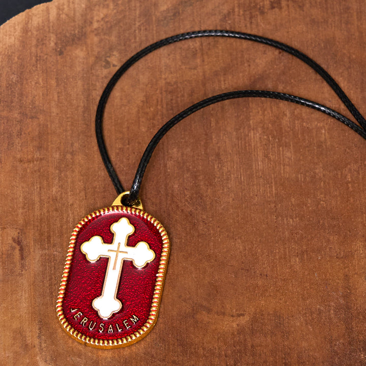 Modern Design Style Jerusalem Cross Protection Shield Pendant Necklace