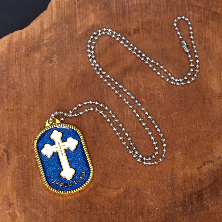 Modern Design Style Jerusalem Cross Protection Shield Pendant Necklace