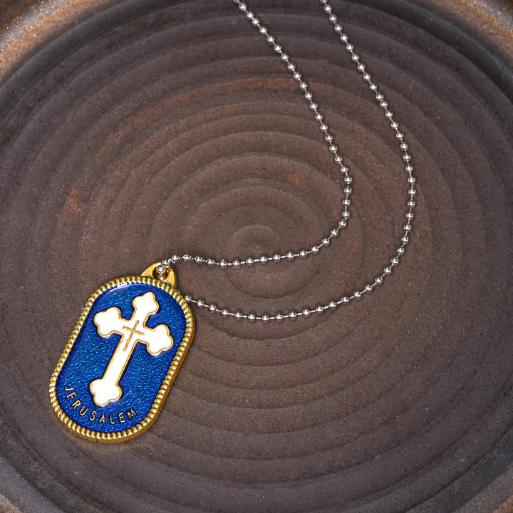 Modern Design Style Jerusalem Cross Protection Shield Pendant Necklace