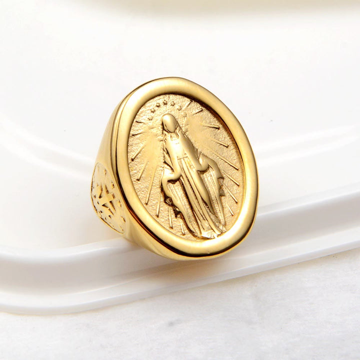 Classic Minimalist Style Virgin Mary Miraculous Medal Faith Connection Ring