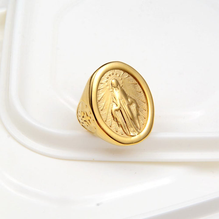 Classic Minimalist Style Virgin Mary Miraculous Medal Faith Connection Ring