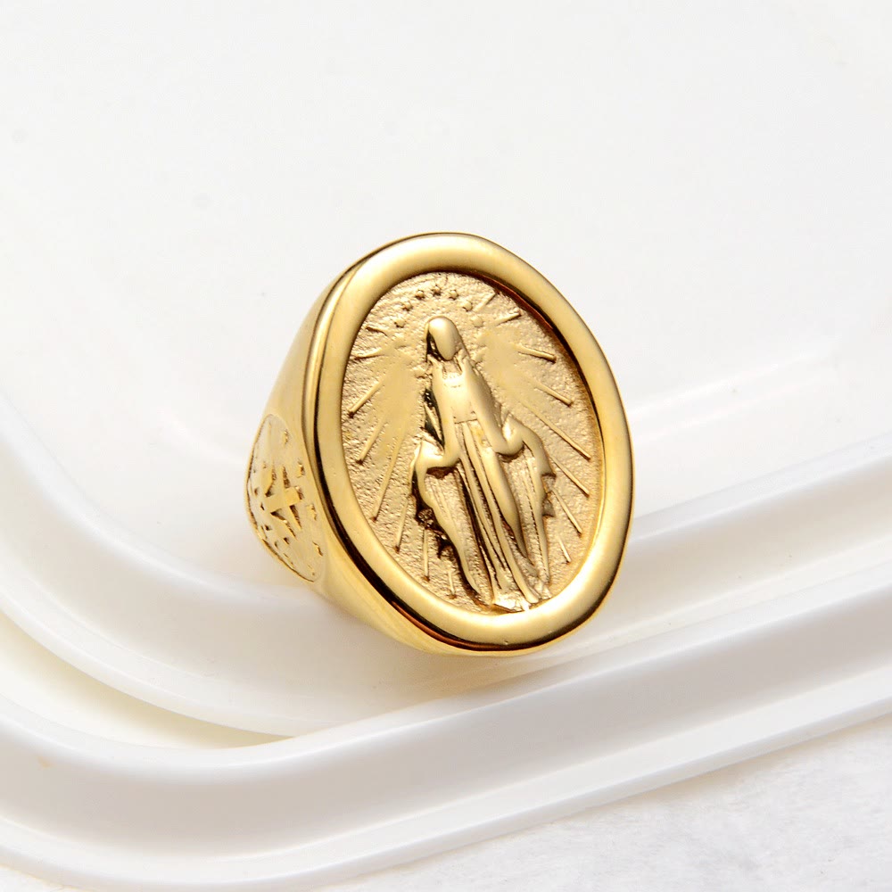 Classic Minimalist Style Virgin Mary Miraculous Medal Faith Connection Ring