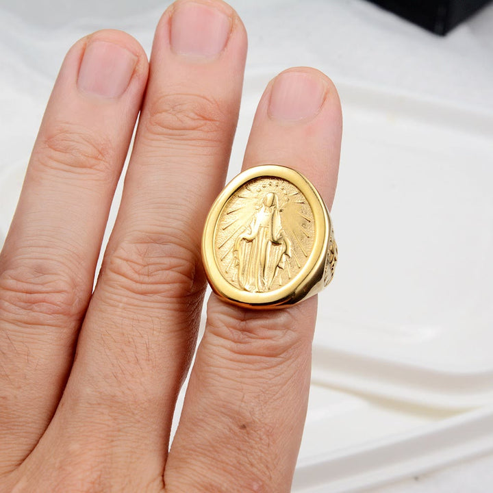Classic Minimalist Style Virgin Mary Miraculous Medal Faith Connection Ring