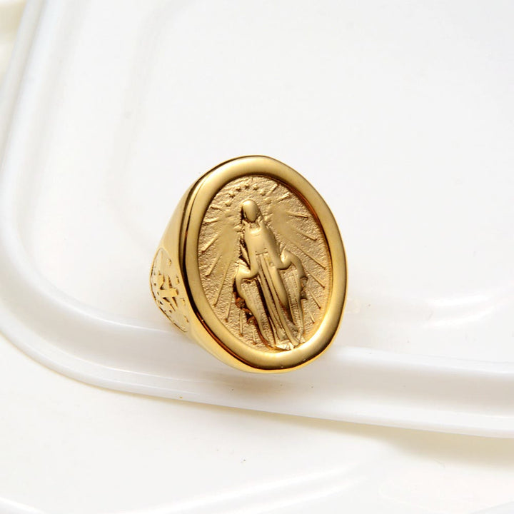 Classic Minimalist Style Virgin Mary Miraculous Medal Faith Connection Ring
