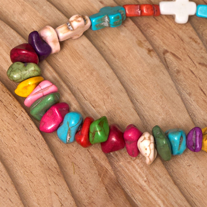 Colorful Bohemia Style Virgin Mary Rose & Cross Turquoise Bracelet