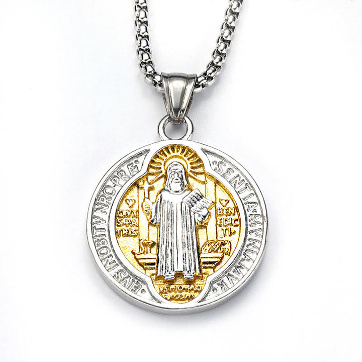 Classic Retro Style Crafted St. Benedict Sacred Protection Pendant Necklace