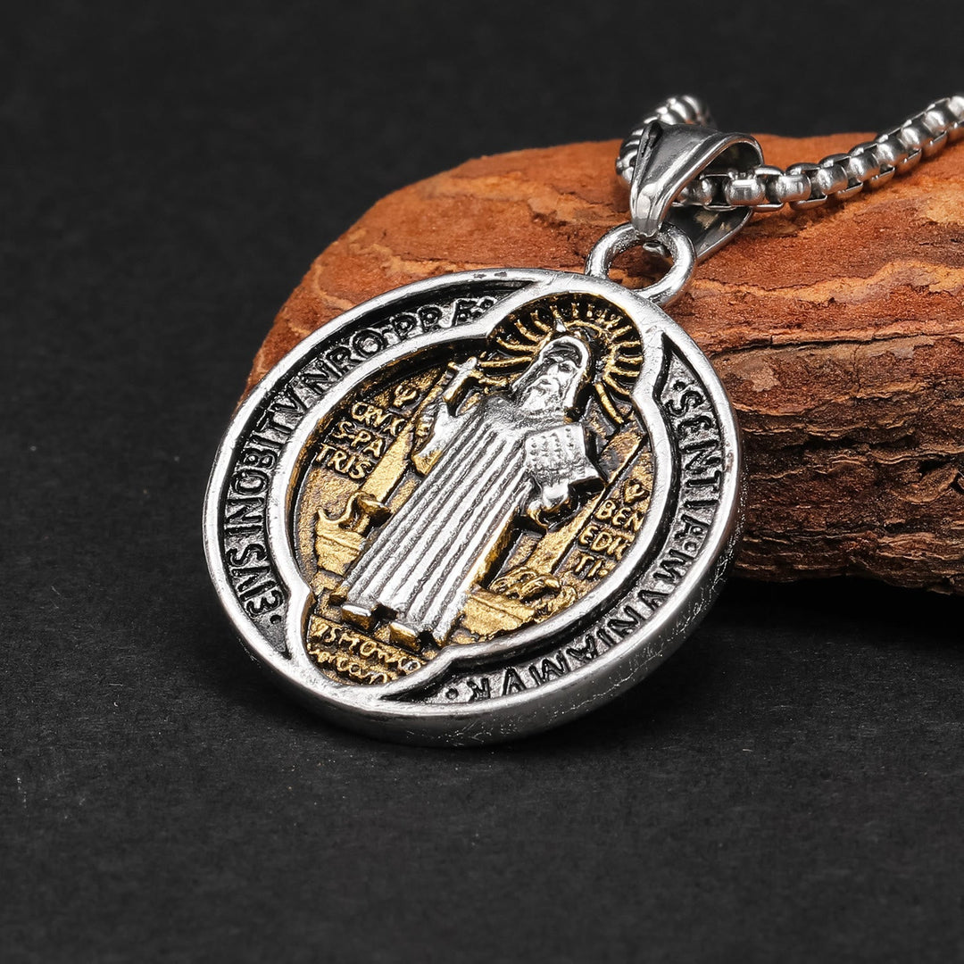Classic Retro Style Crafted St. Benedict Sacred Protection Pendant Necklace