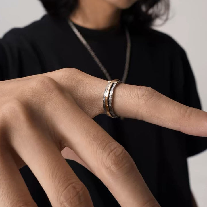 Retro Minimalist Style Two-Tone Cross Blessing Ring