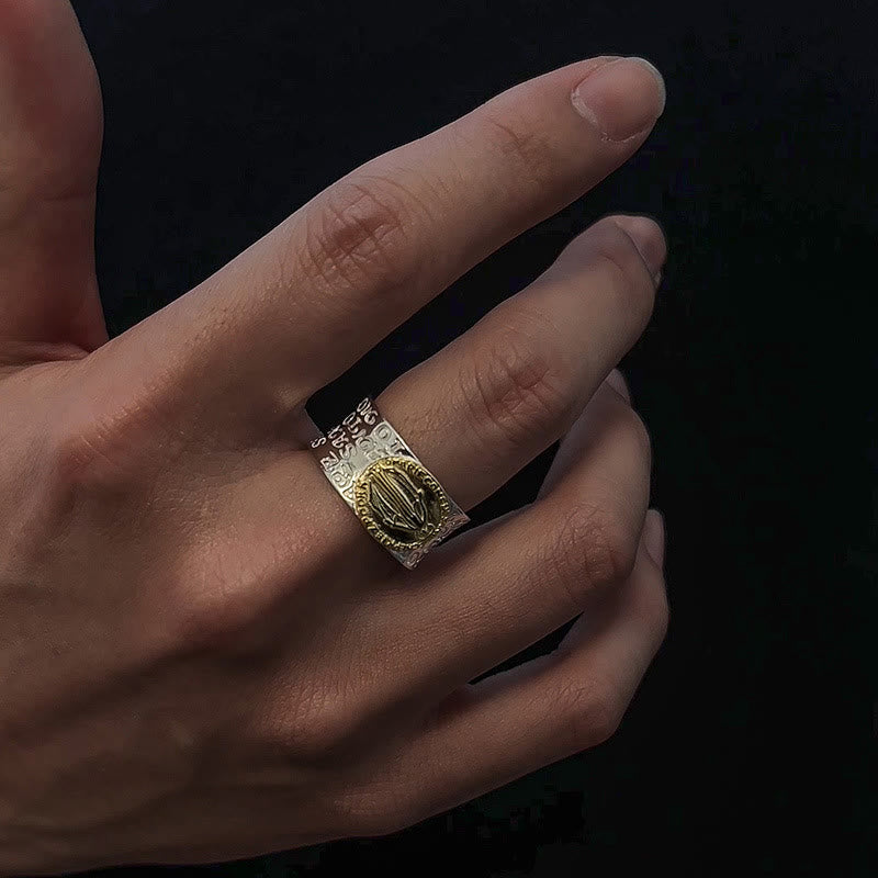 Retro Style Two-tone Gold Miraculous Medal Blessing Mary Alloy Adjustable Ring