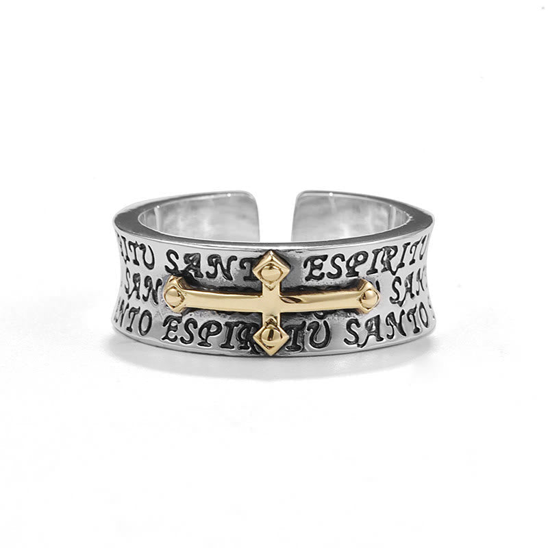 Retro Style Two-tone Gold Miraculous Medal Blessing Mary Alloy Adjustable Ring