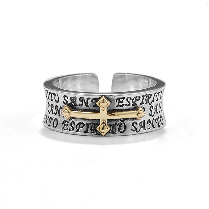 Retro Style Two-tone Gold Miraculous Medal Blessing Mary Alloy Adjustable Ring