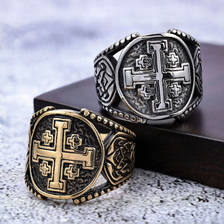 Classic Style Old Craft Jerusalem Cross Symbol Alloy Ring