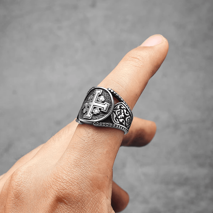 Classic Style Old Craft Jerusalem Cross Symbol Alloy Ring