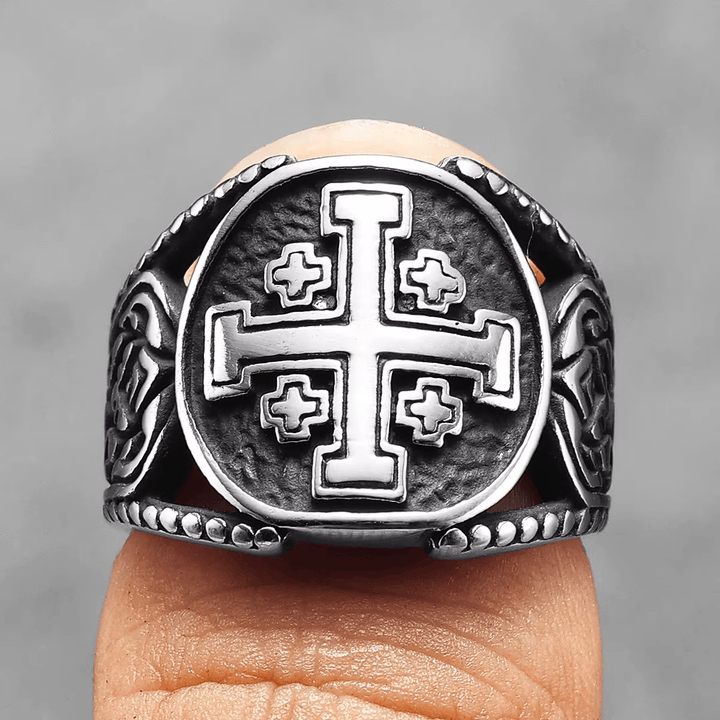 Classic Style Old Craft Jerusalem Cross Symbol Alloy Ring