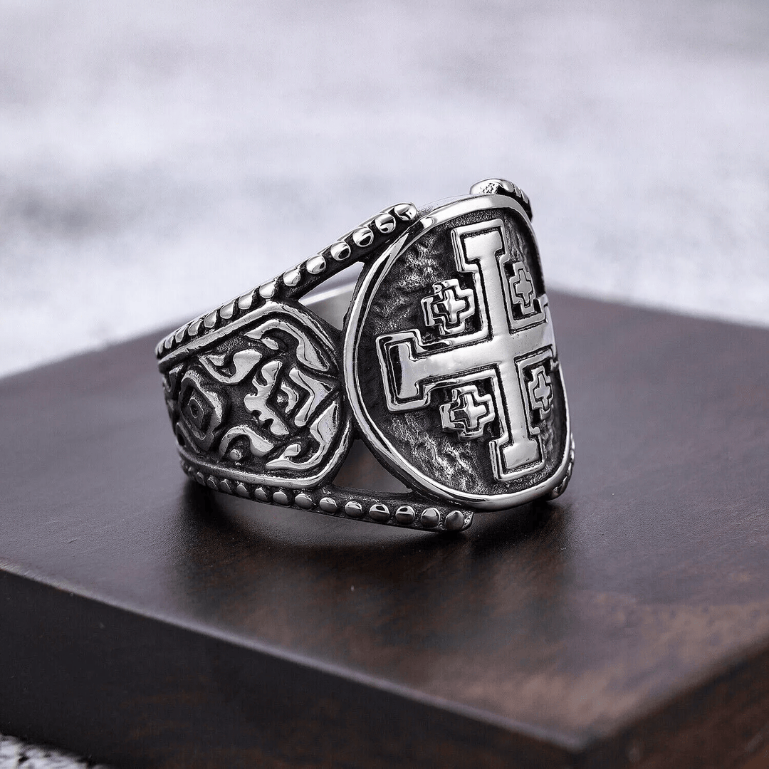 Classic Style Old Craft Jerusalem Cross Symbol Alloy Ring