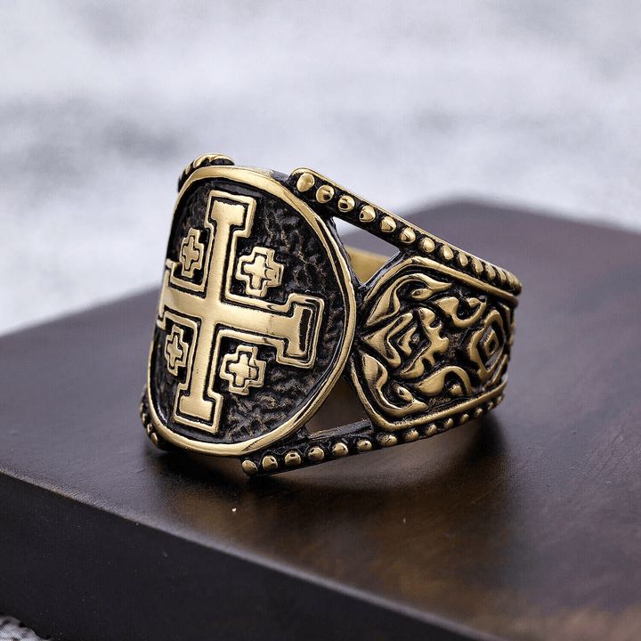 Classic Style Old Craft Jerusalem Cross Symbol Alloy Ring
