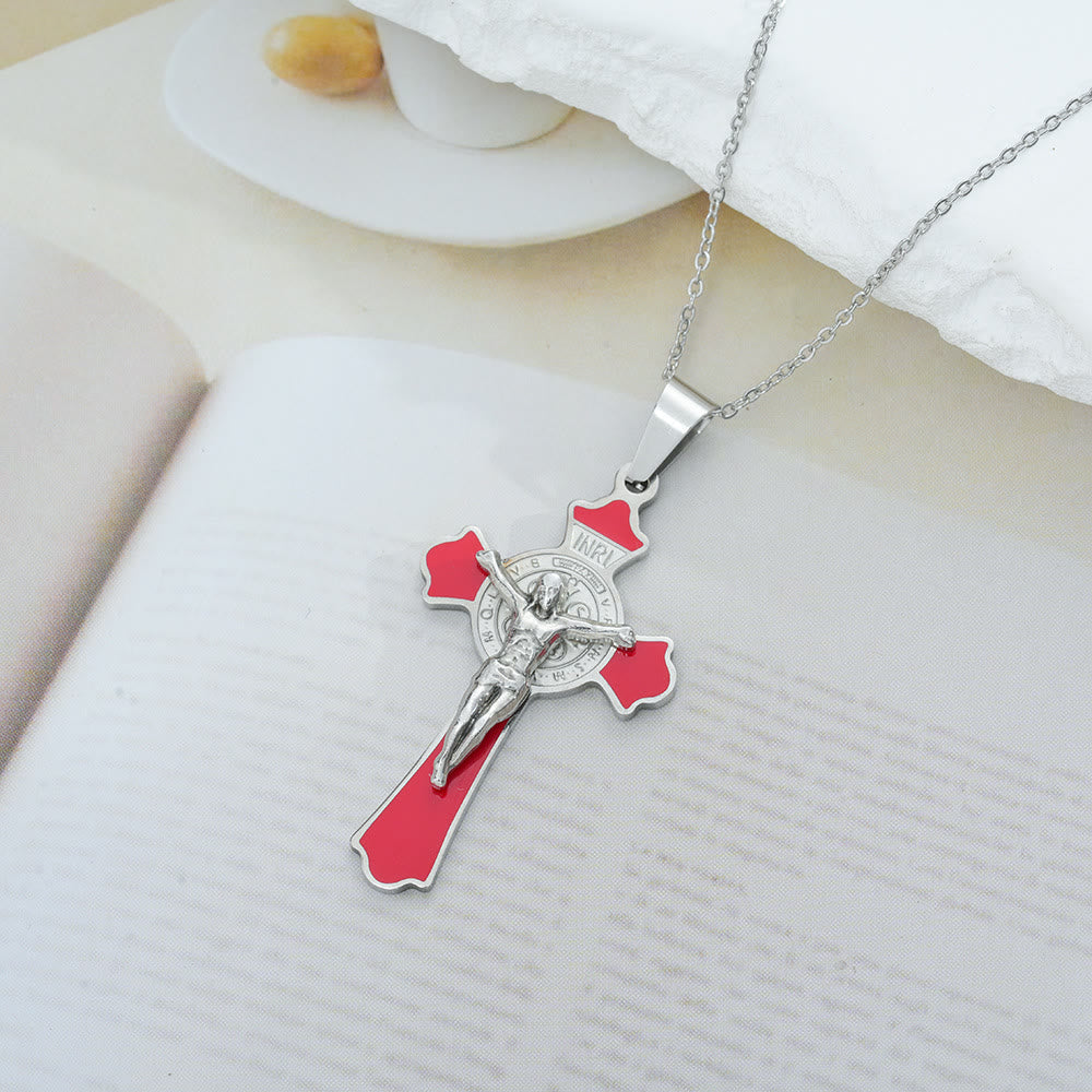 Modern Classic Style Multicolor Crucifix St. Benedict Medal Protection Pendant Necklace(8 colors)