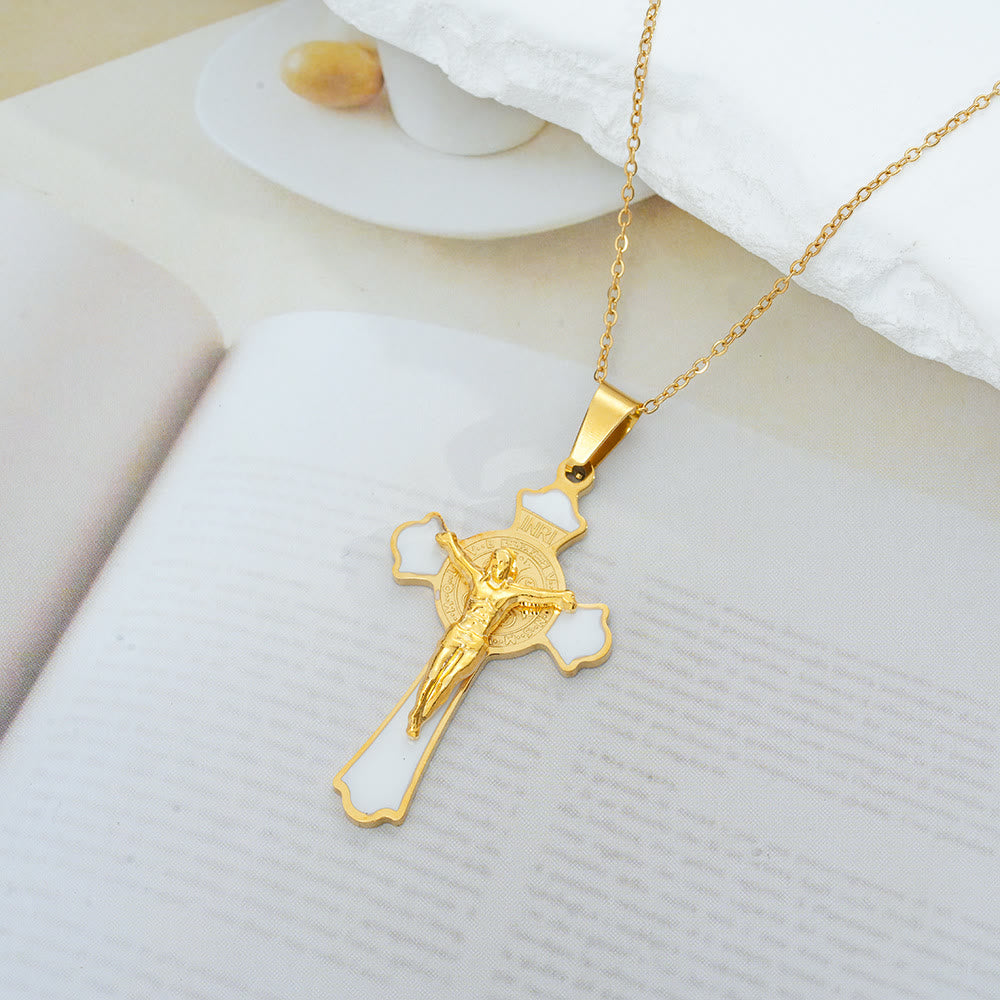 Modern Classic Style Multicolor Crucifix St. Benedict Medal Protection Pendant Necklace(8 colors)