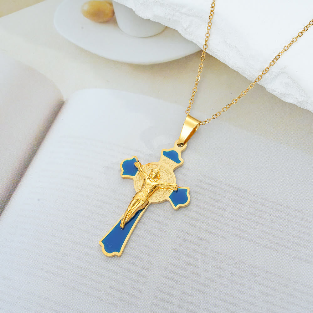 Modern Classic Style Multicolor Crucifix St. Benedict Medal Protection Pendant Necklace(8 colors)