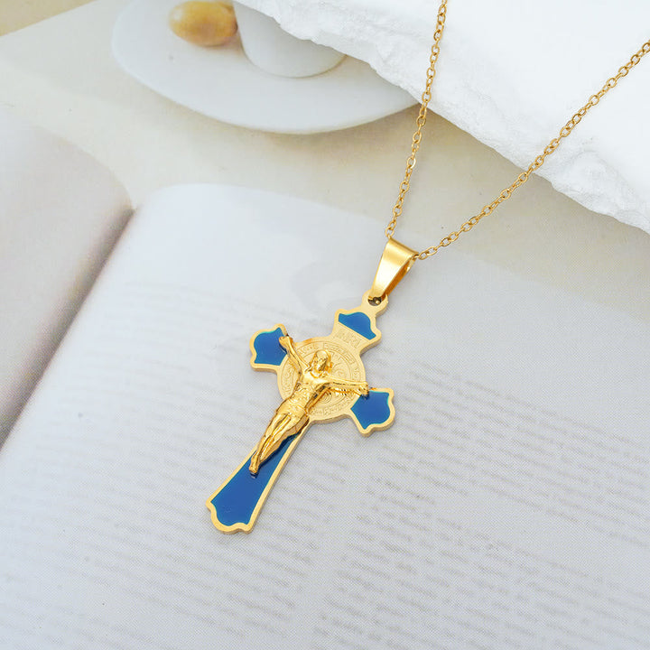 Modern Classic Style Multicolor Crucifix St. Benedict Medal Protection Pendant Necklace(8 colors)