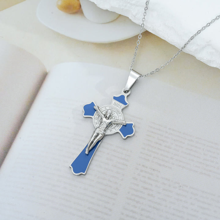 Modern Classic Style Multicolor Crucifix St. Benedict Medal Protection Pendant Necklace(8 colors)