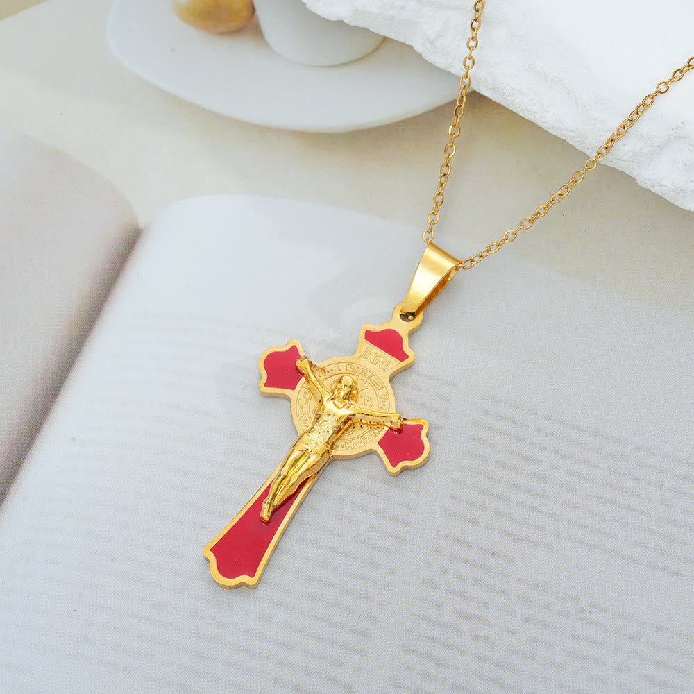 Modern Classic Style Multicolor Crucifix St. Benedict Medal Protection Pendant Necklace(8 colors)