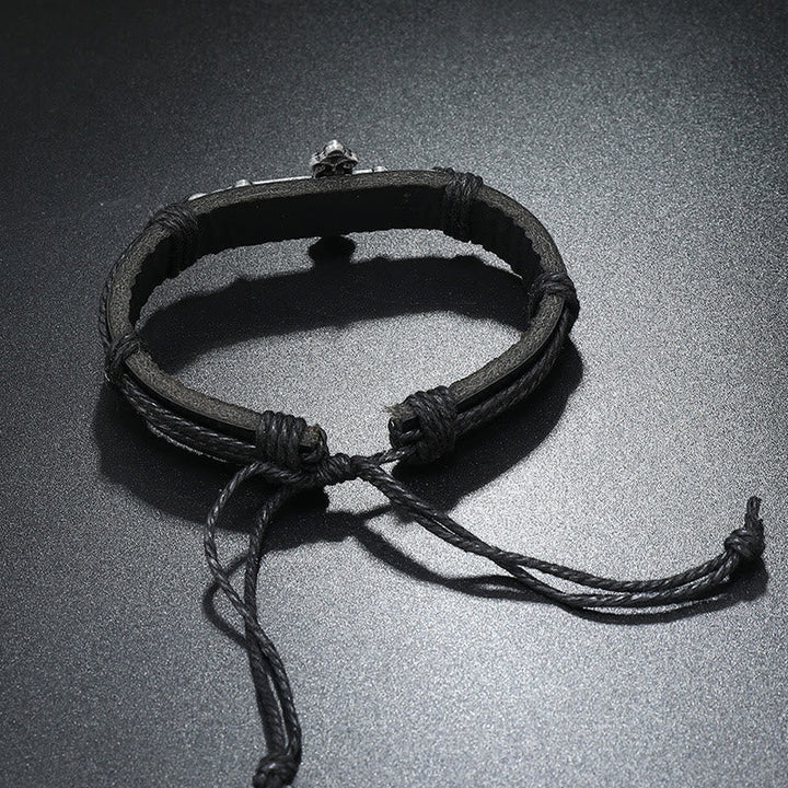 Old Crafted Style Cross Pendant Leather Drawstring Adjustable Faithful Bound Bracelet