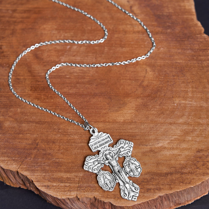 Classic Style 3 Colors Pardon Crucifix Double Sided Engraved Pendant Necklace