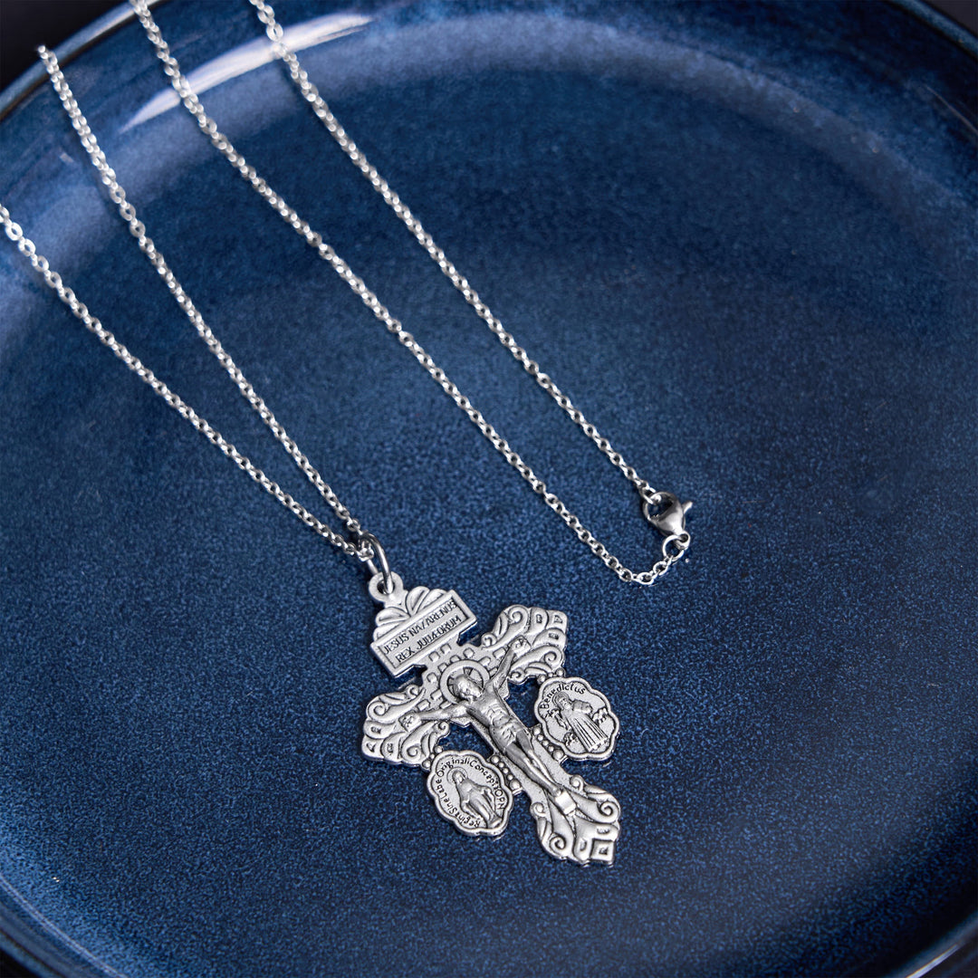 Classic Style 3 Colors Pardon Crucifix Double Sided Engraved Pendant Necklace