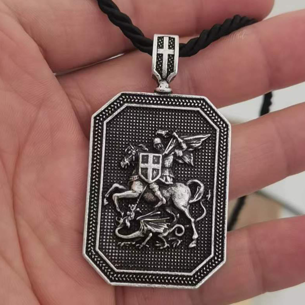 Classic Style Saint George and the Dragon Pendant Protection Prayer Necklace