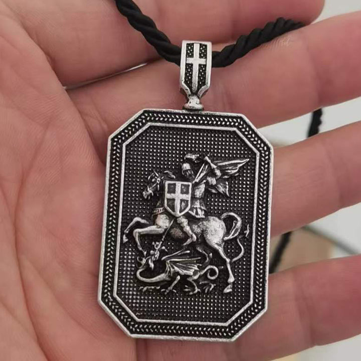 Classic Style Saint George and the Dragon Pendant Protection Prayer Necklace