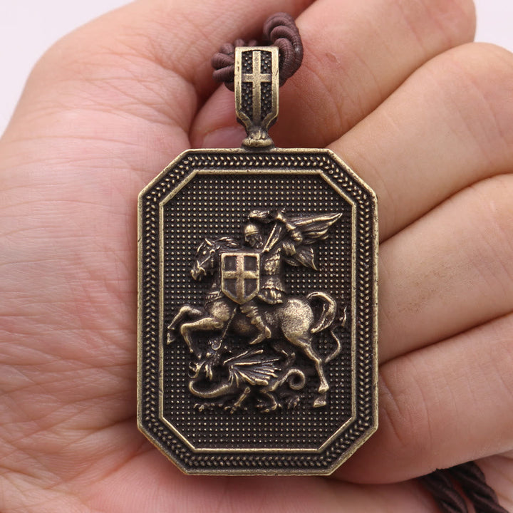 Classic Style Saint George and the Dragon Pendant Protection Prayer Necklace