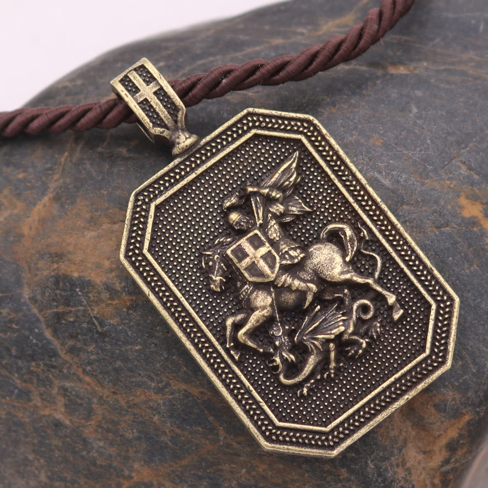 Classic Style Saint George and the Dragon Pendant Protection Prayer Necklace