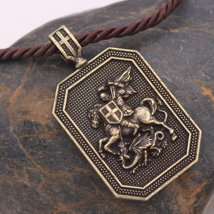 Classic Style Saint George and the Dragon Pendant Protection Prayer Necklace