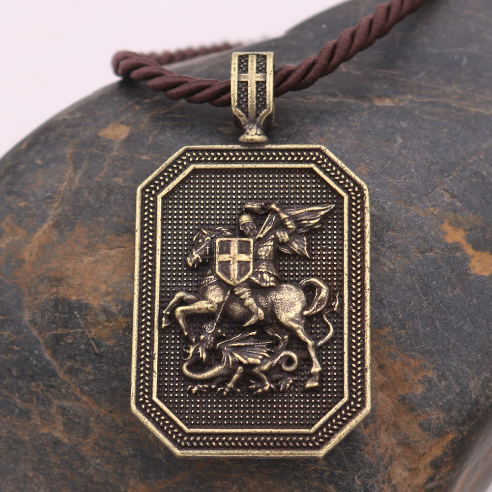 Classic Style Saint George and the Dragon Pendant Protection Prayer Necklace