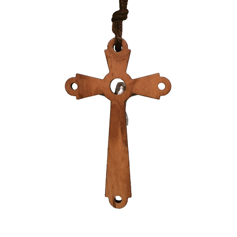 Classic Style Olive Wood Crucifix Devotion Blessed Pendant Necklace