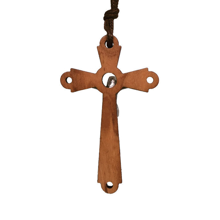 Classic Style Olive Wood Crucifix Devotion Blessed Pendant Necklace