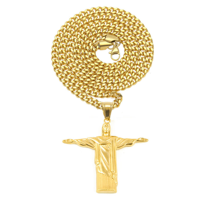 Classic Style Majestic Golden Finish Christ the Redeemer Pendant Necklace