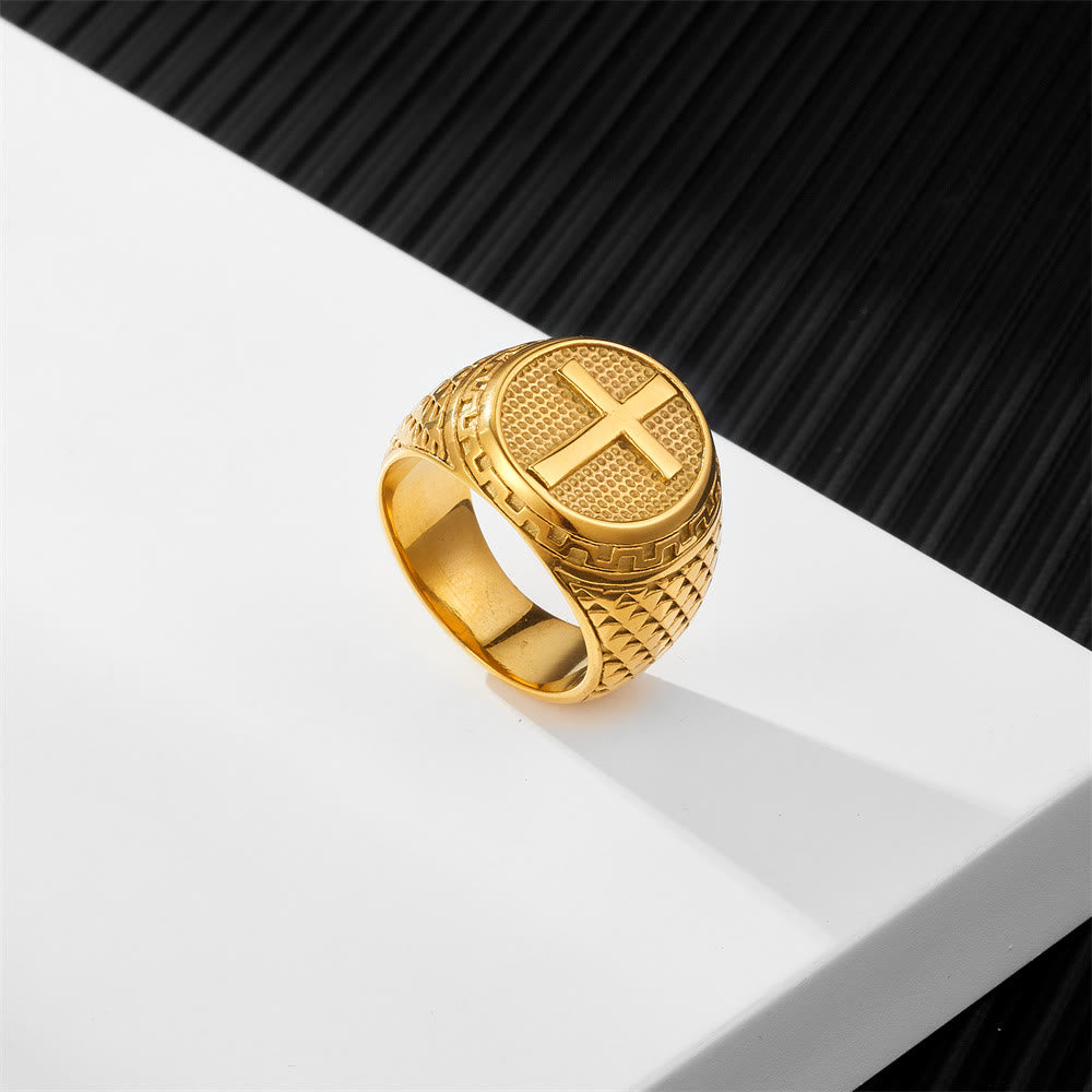 Crafted Classic Style Cross Sacred Protection Stainless Steel Ring