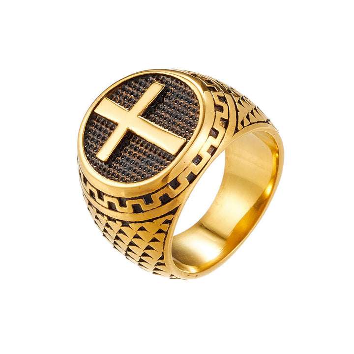 Crafted Classic Style Cross Sacred Protection Stainless Steel Ring