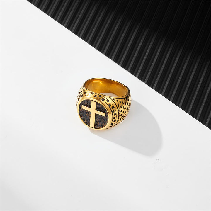 Crafted Classic Style Cross Sacred Protection Stainless Steel Ring