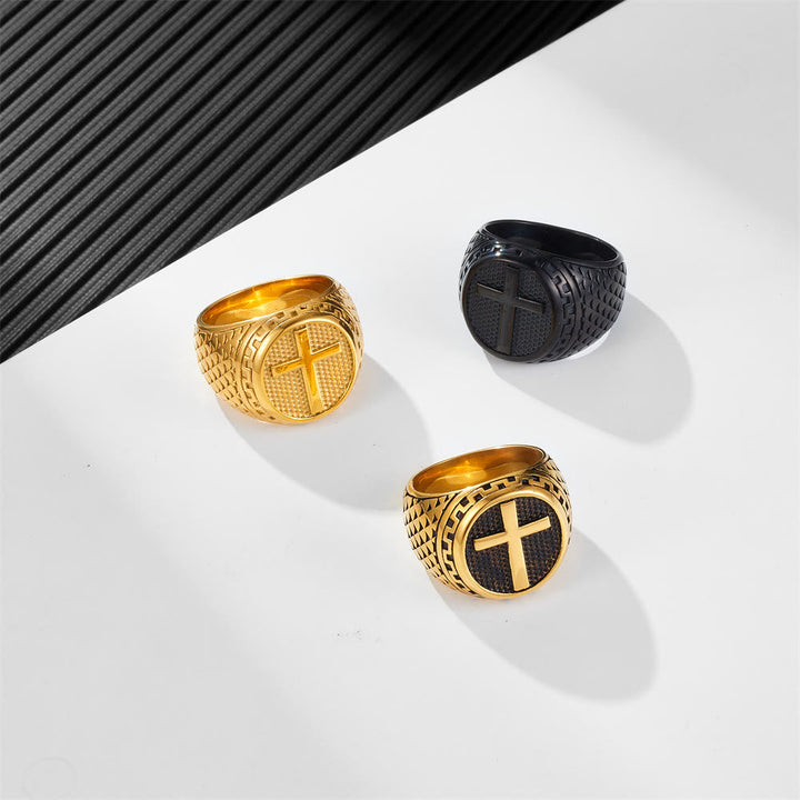 Crafted Classic Style Cross Sacred Protection Stainless Steel Ring