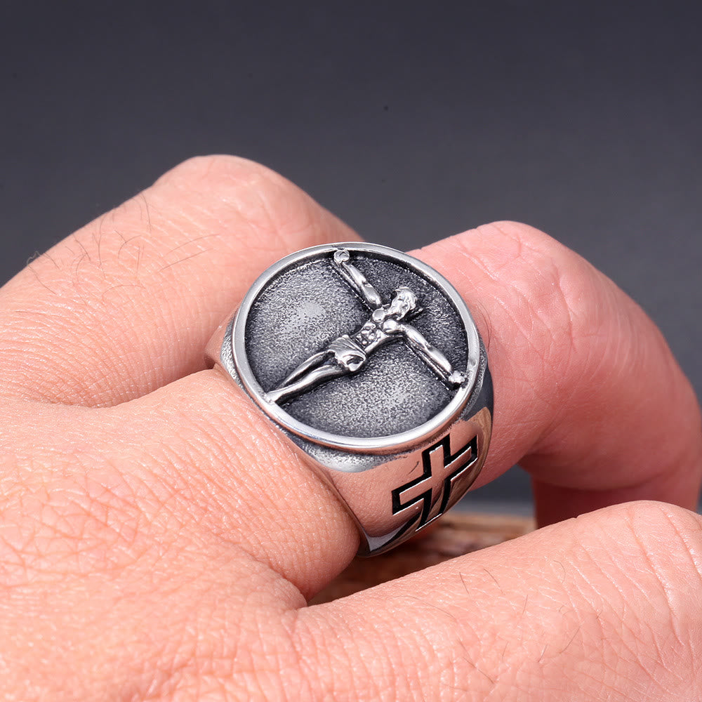 Classic Retro Style Jesus Cross Crucifix Symbol Blessed Faith Ring