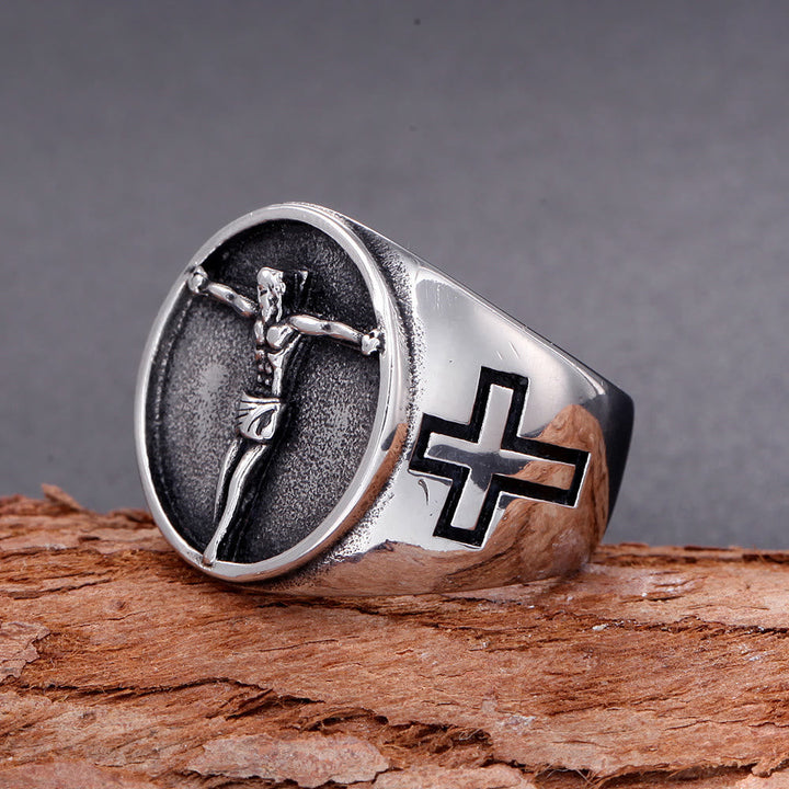 Classic Retro Style Jesus Cross Crucifix Symbol Blessed Faith Ring