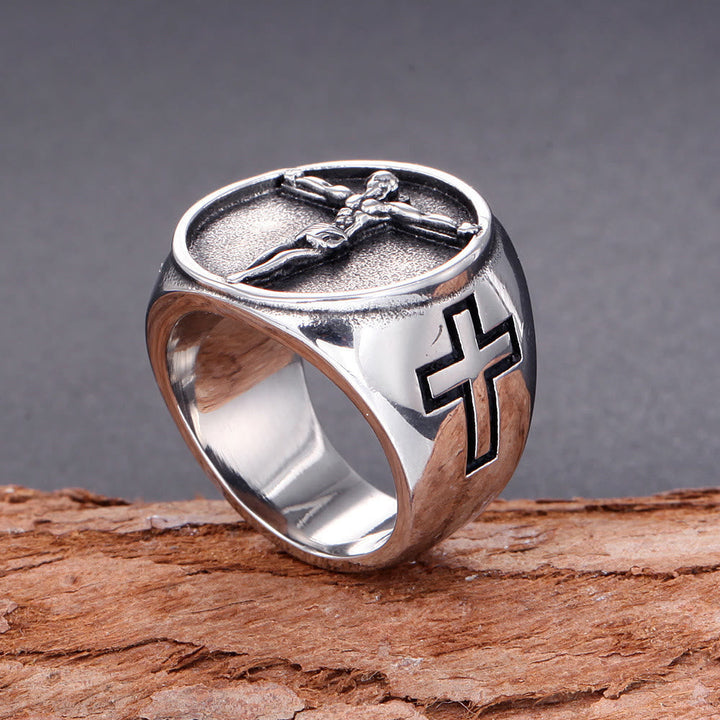 Classic Retro Style Jesus Cross Crucifix Symbol Blessed Faith Ring