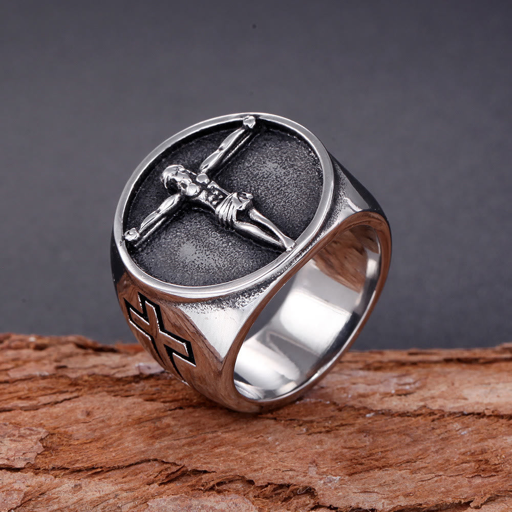 Classic Retro Style Jesus Cross Crucifix Symbol Blessed Faith Ring