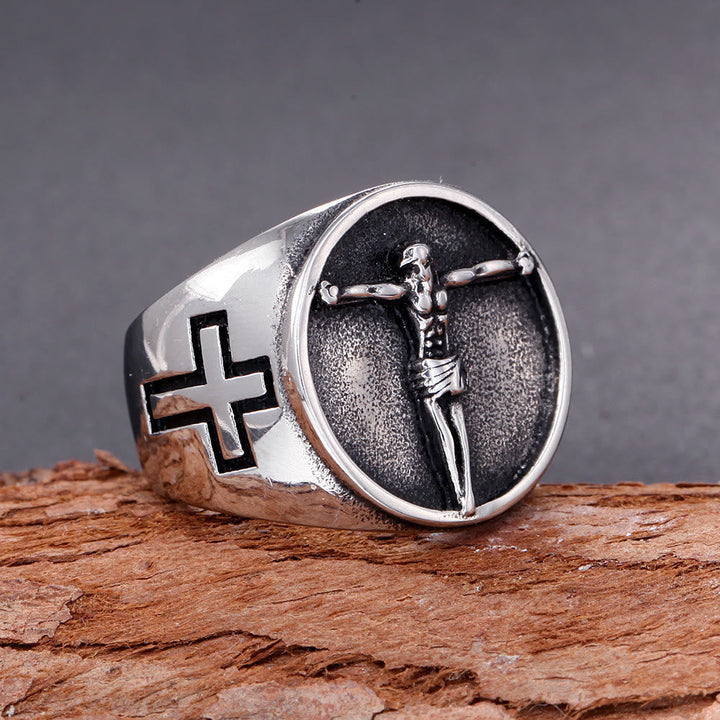 Classic Retro Style Jesus Cross Crucifix Symbol Blessed Faith Ring